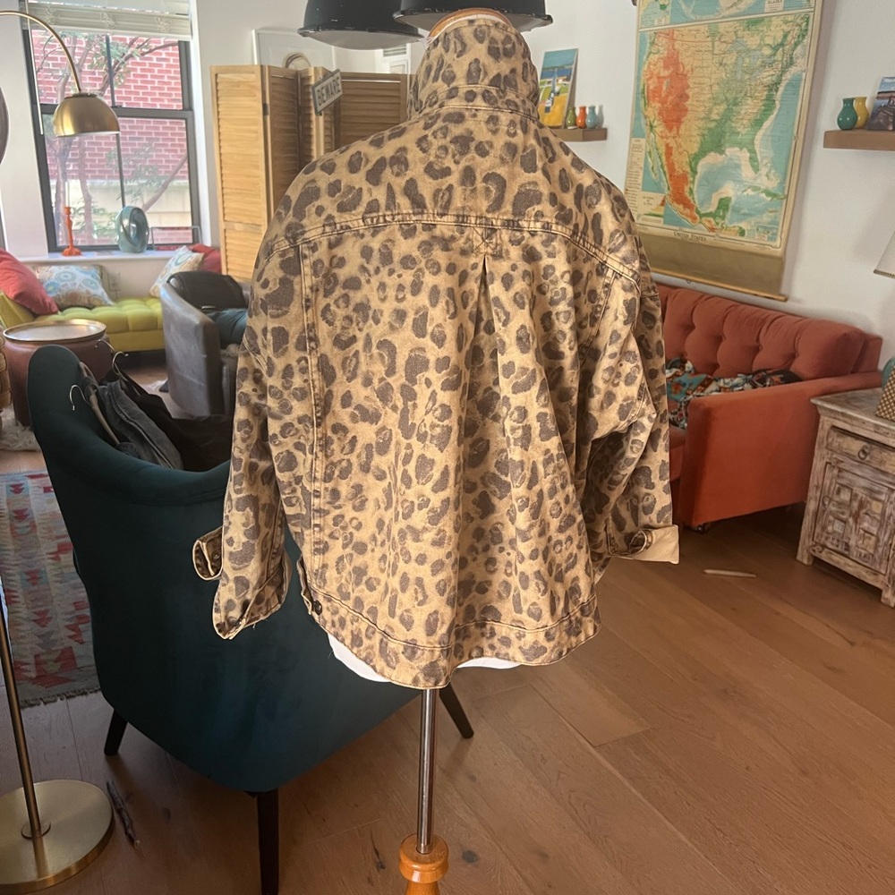 We The Free Tan Leopard Print Jean Jacket